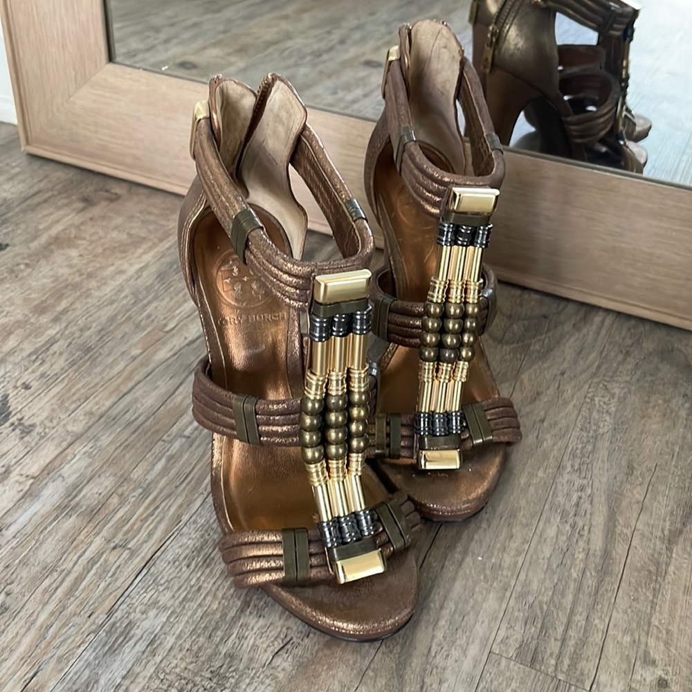 Bronze Tory Burch gladiator heels